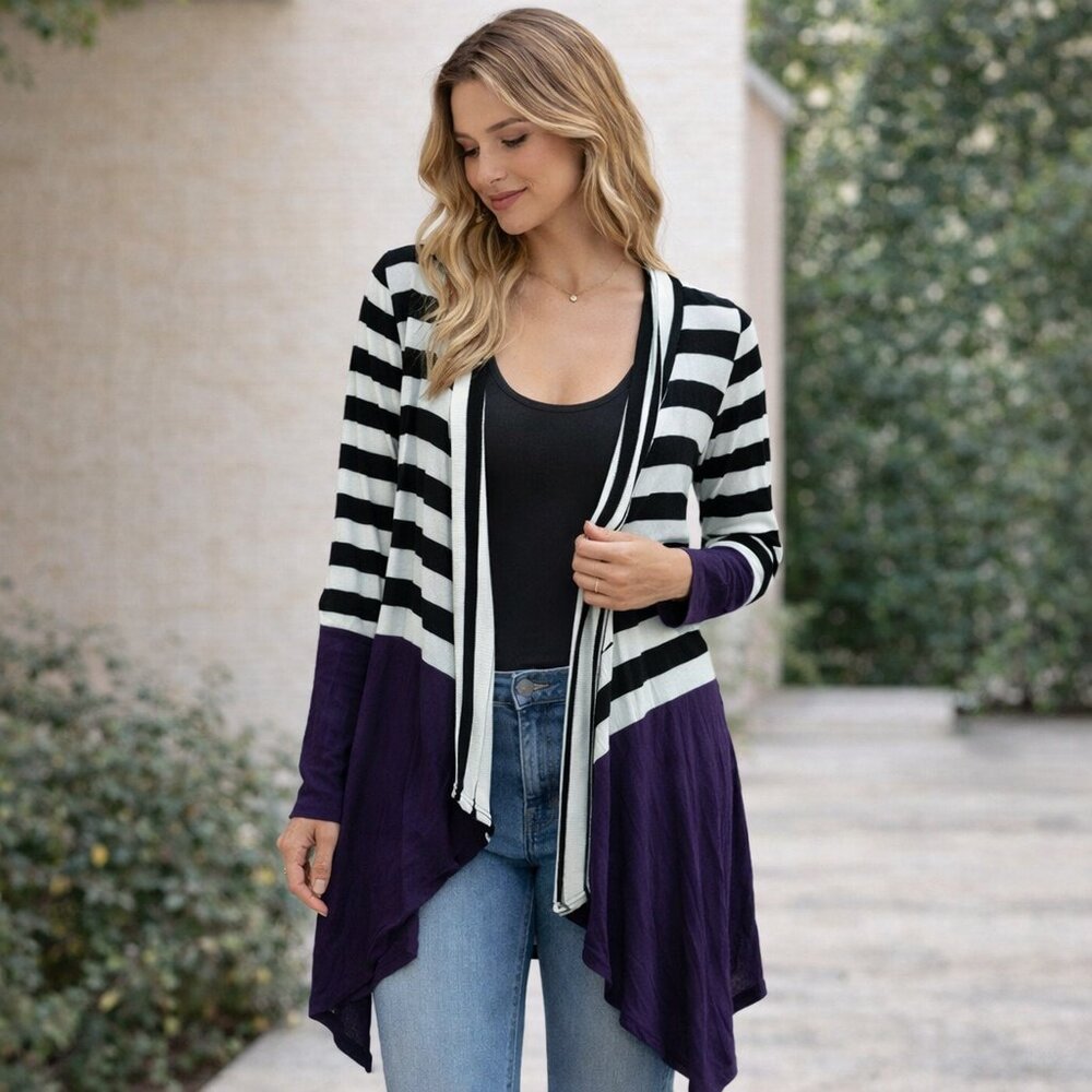 Black & White Purple Asymetrical Cardigan Women Size Large Reb & J